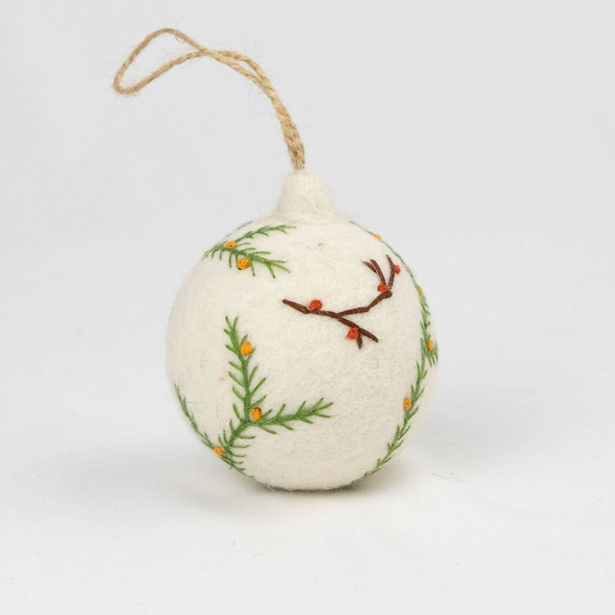 Ornament - Holiday Felt Ball Hand Embroidered