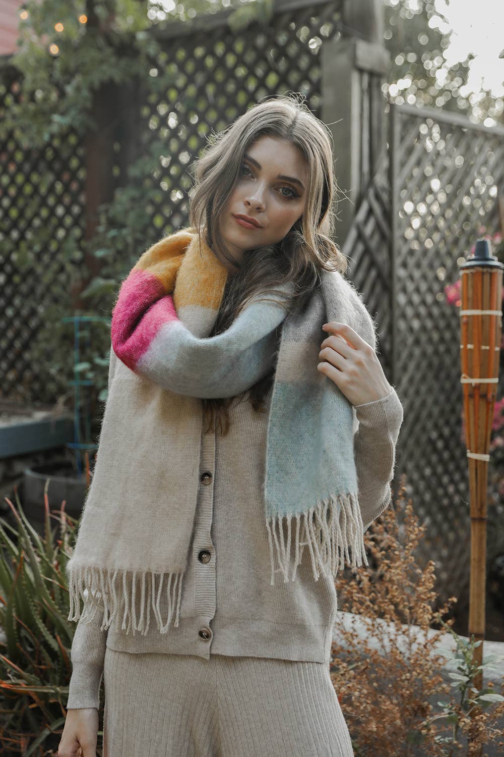 Winter Color Block Faux Mohair Scarf
