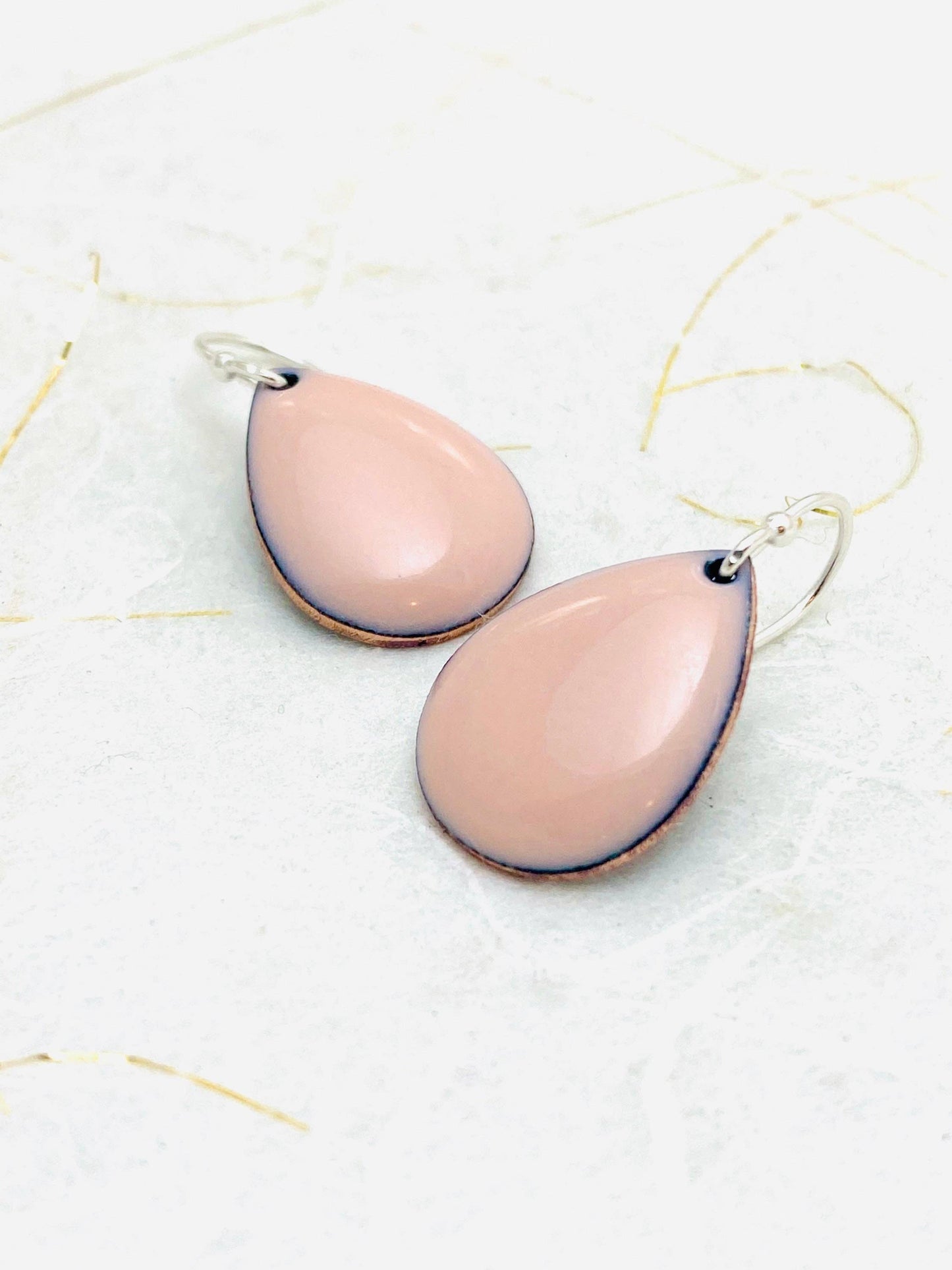 Small Teardrop Earrings, Pink Enamel Earrings, Minimalist