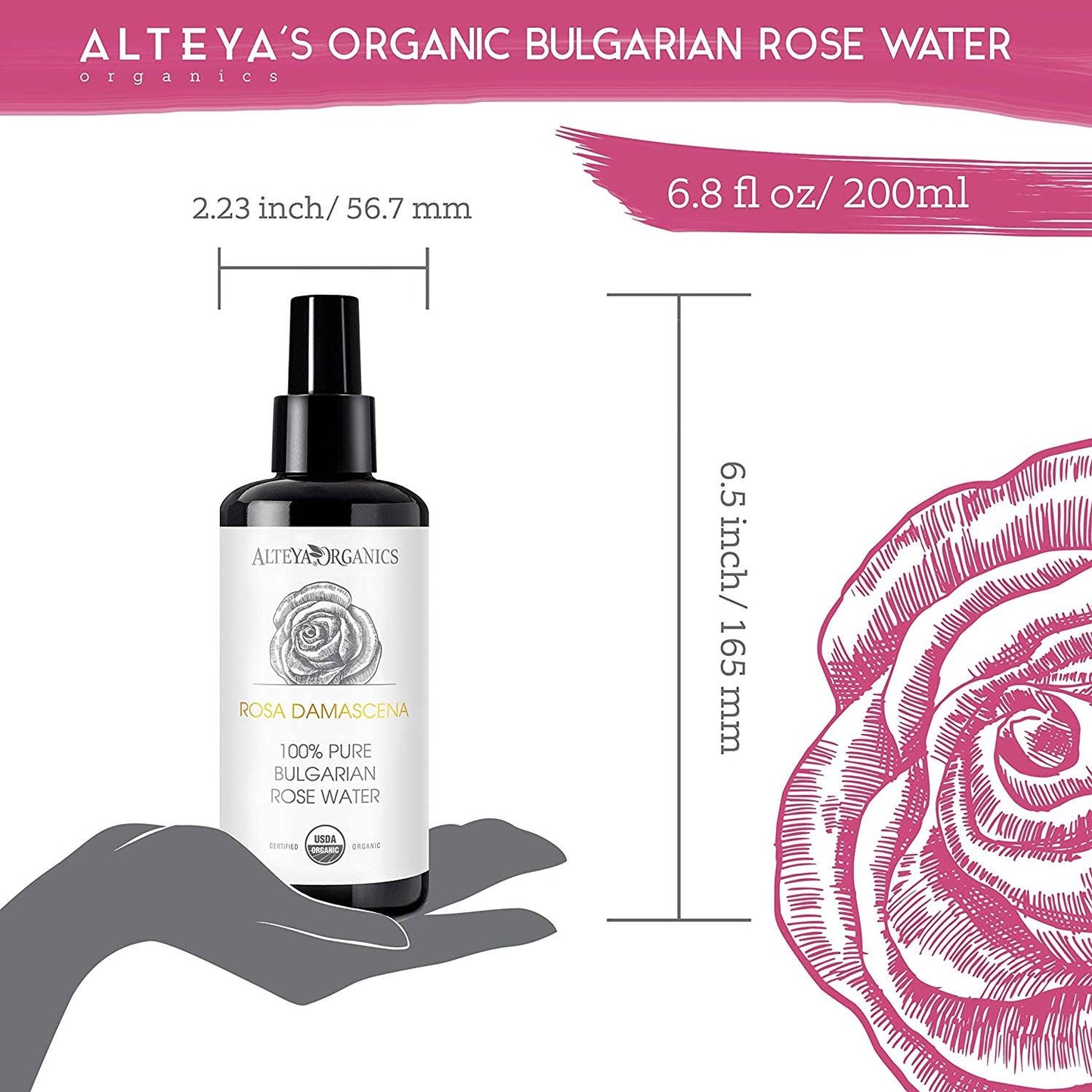 Organic Bulgarian Rose Water 200 ml - Violet Glass