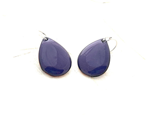 Small Teardrop Earrings, Dark Purple Enamel Earrings