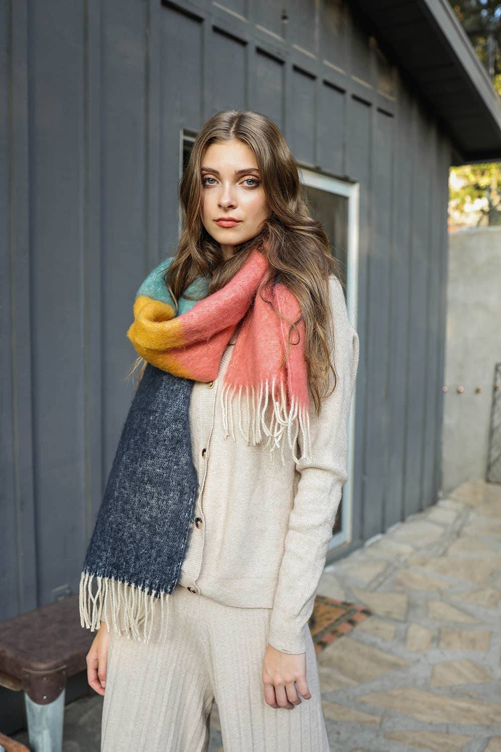 Winter Color Block Faux Mohair Scarf