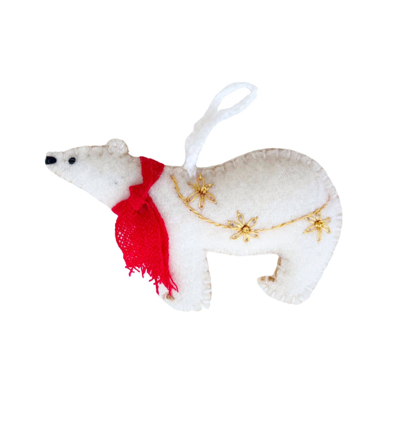Polar Bear Embroidered Wool Christmas Ornament
