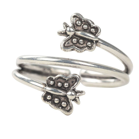 Silver Double Butterfly Toe Ring