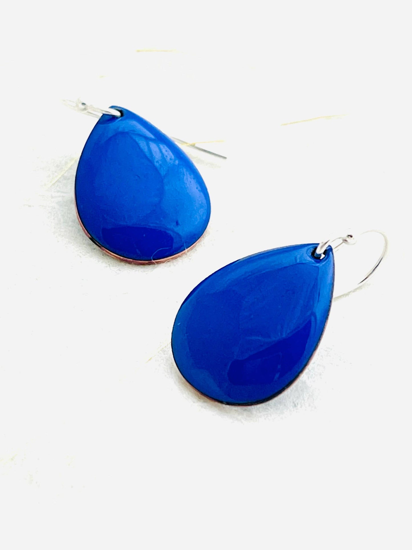 Small Teardrop Earrings, Ultramarine Blue Enamel Minimalist