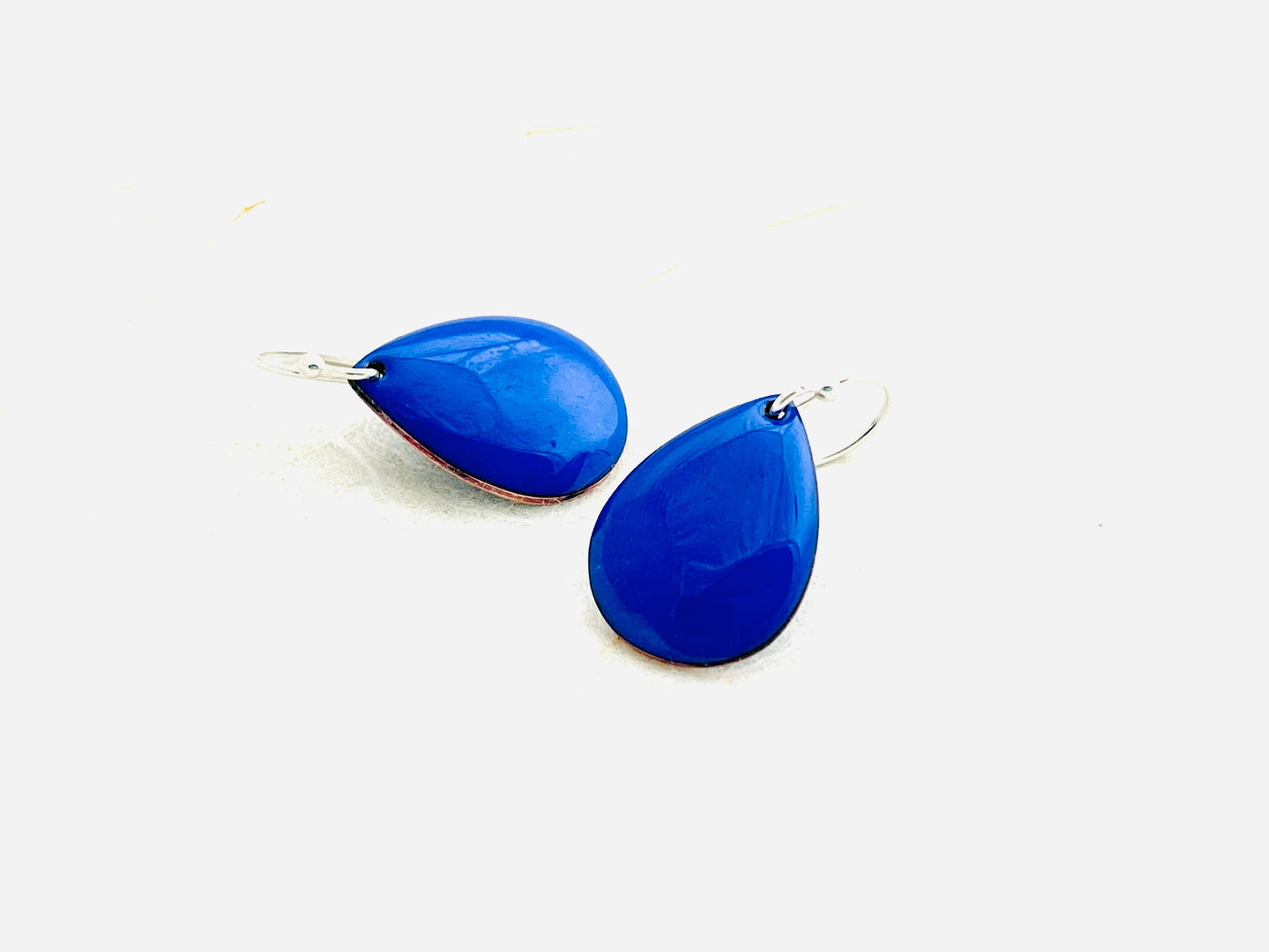 Small Teardrop Earrings, Ultramarine Blue Enamel Minimalist