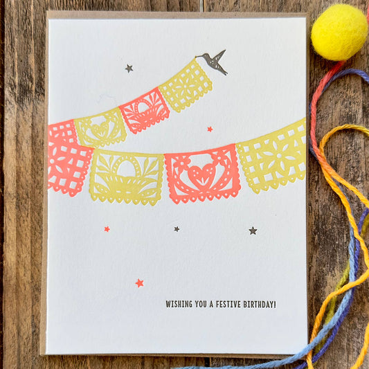 Mexican Party Flag Birthday Letterpress Card
