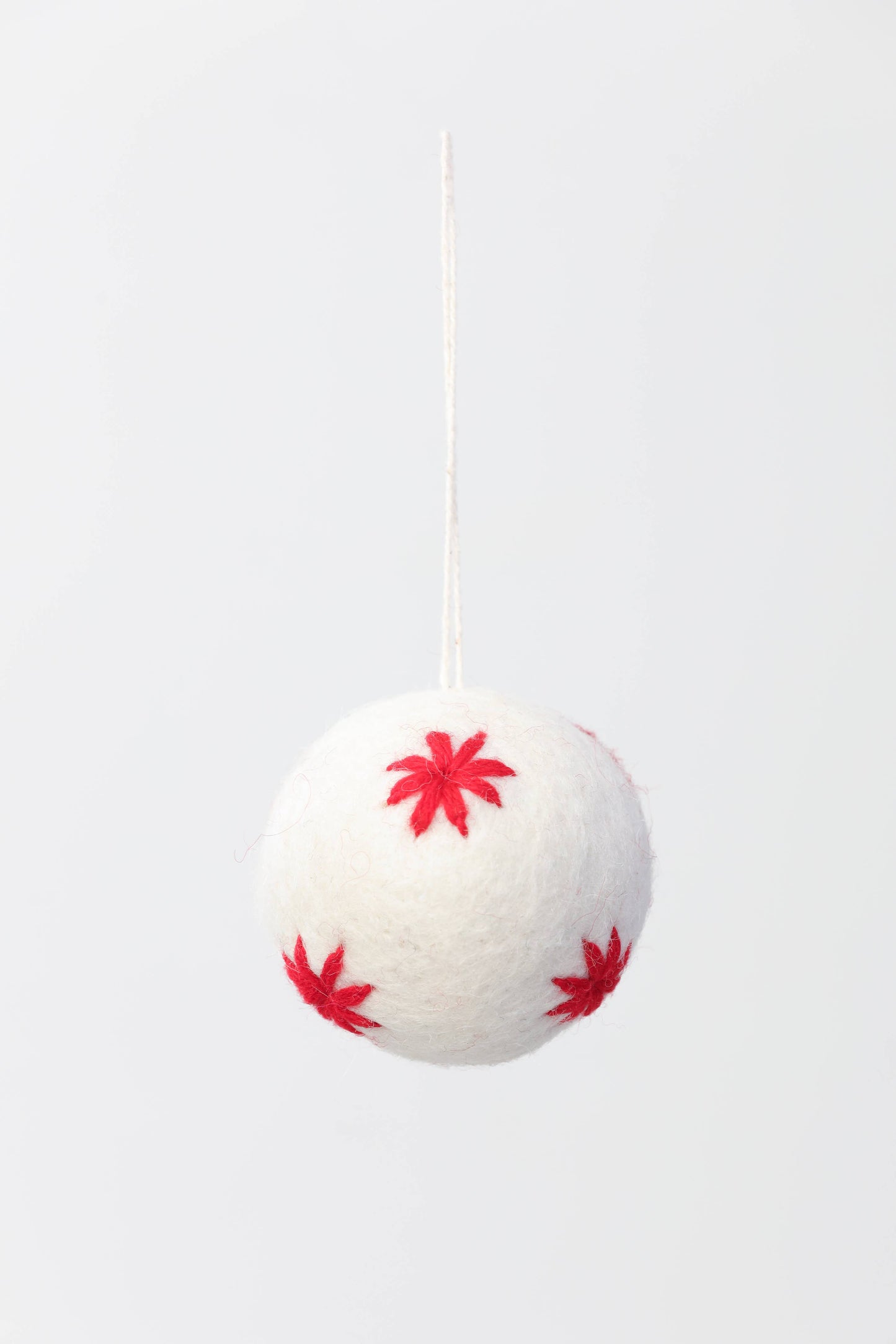 Felt White Ball w/ Red Stars / Handmade Christmas Ornament