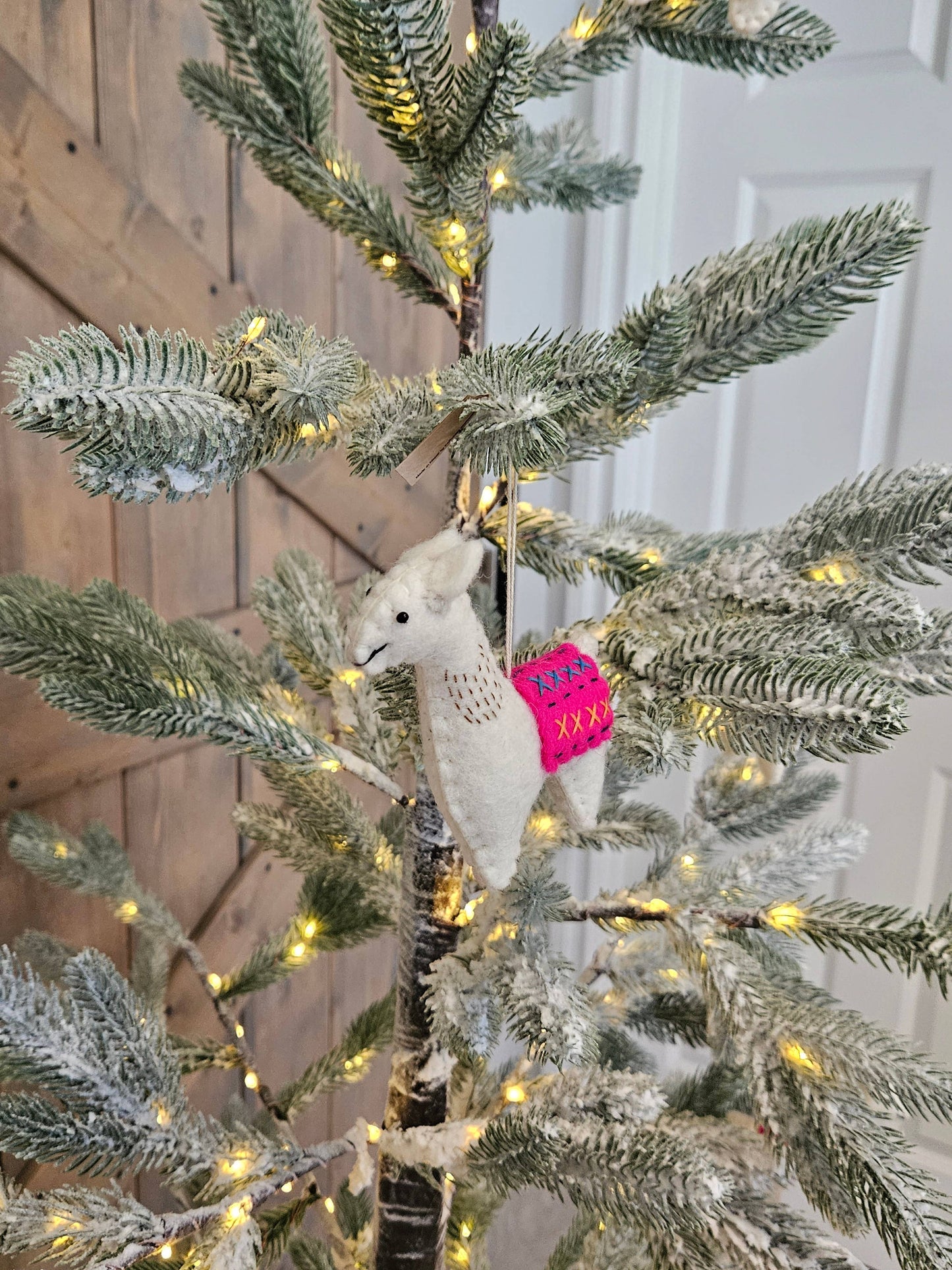 Handmade Felt Llama / Christmas Tree Ornament - Pink