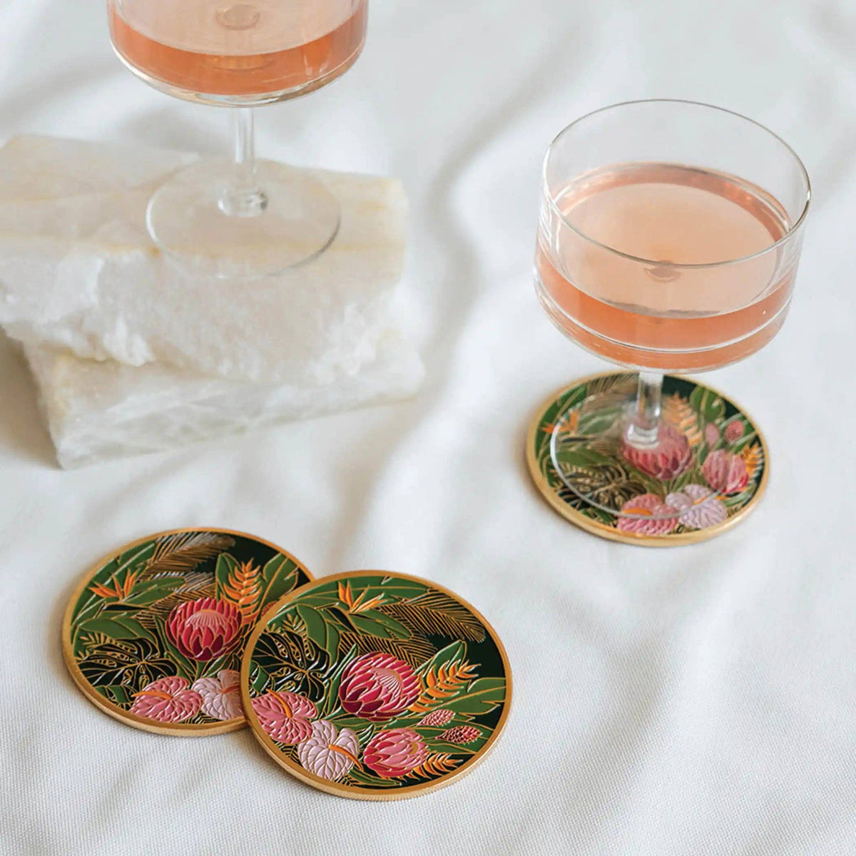 Tropical Floral Gold Drink Coasters | Hostess Gifts