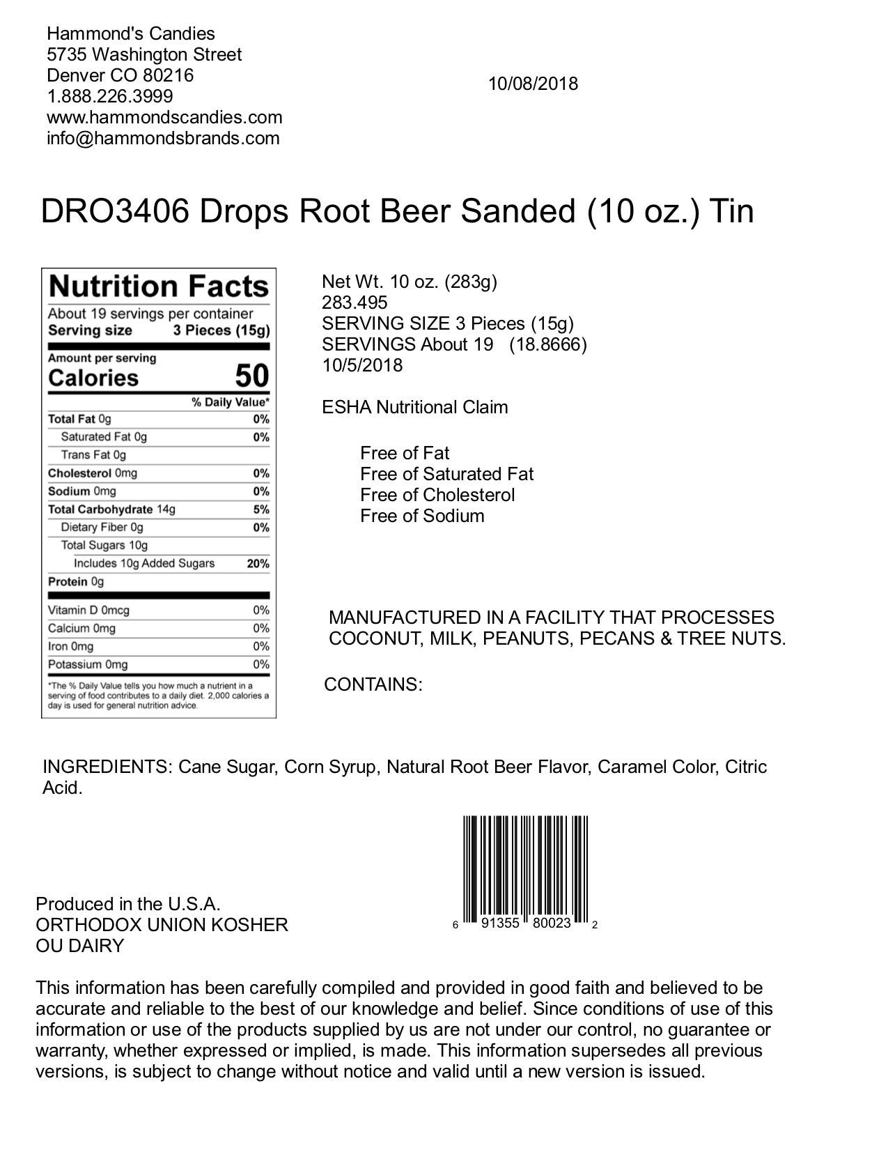 Old-Fashioned Pantry Candy - Natural Root Beer Drops - 10oz Tin