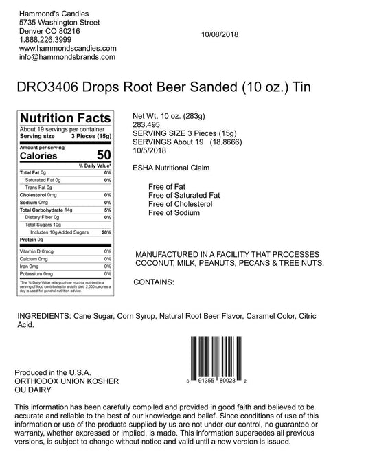 Old-Fashioned Pantry Candy - Natural Root Beer Drops - 10oz Tin