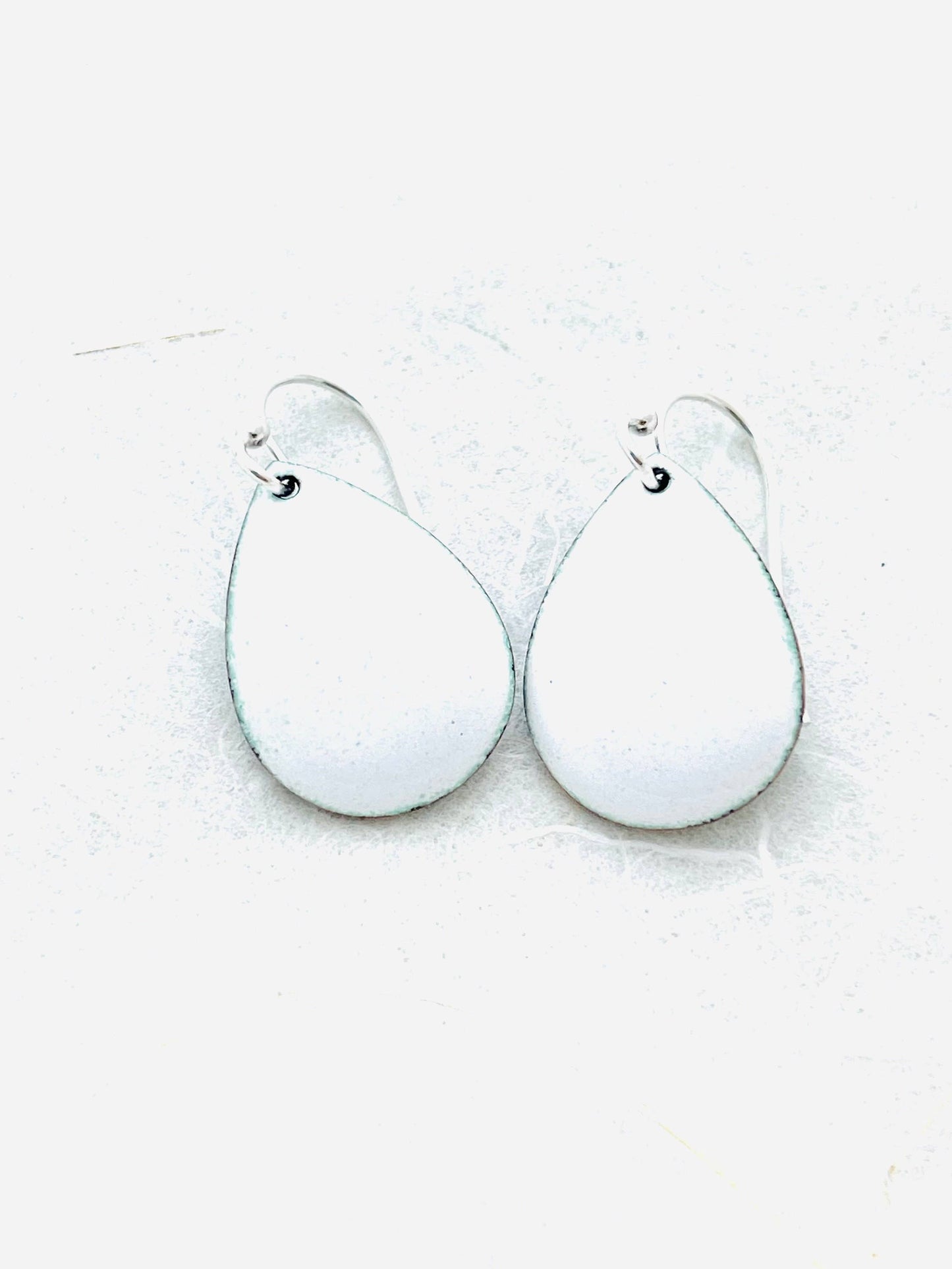 Small Teardrop Earrings, Titanium White Enamel Earrings