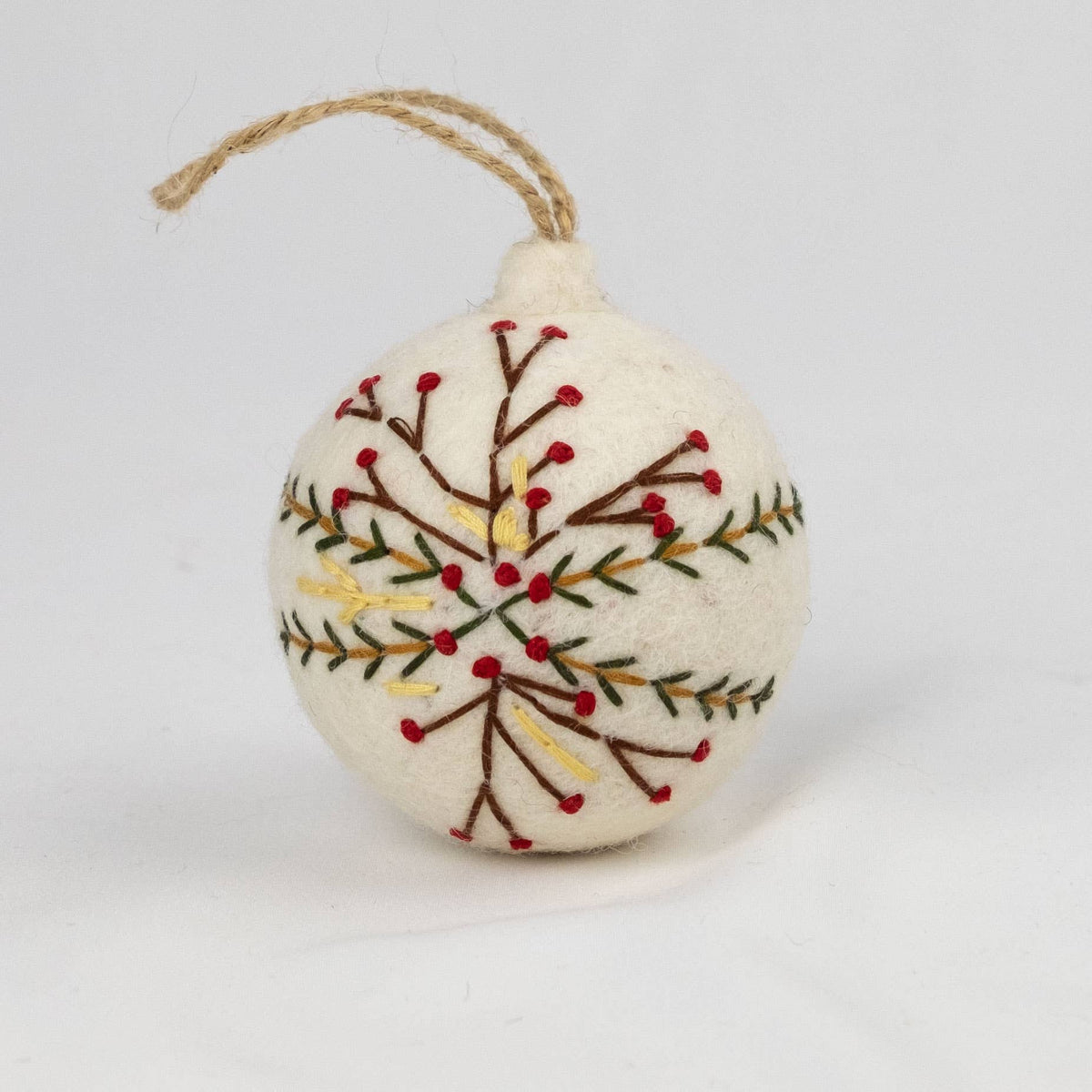Ornament - Holiday Felt Ball Hand Embroidered