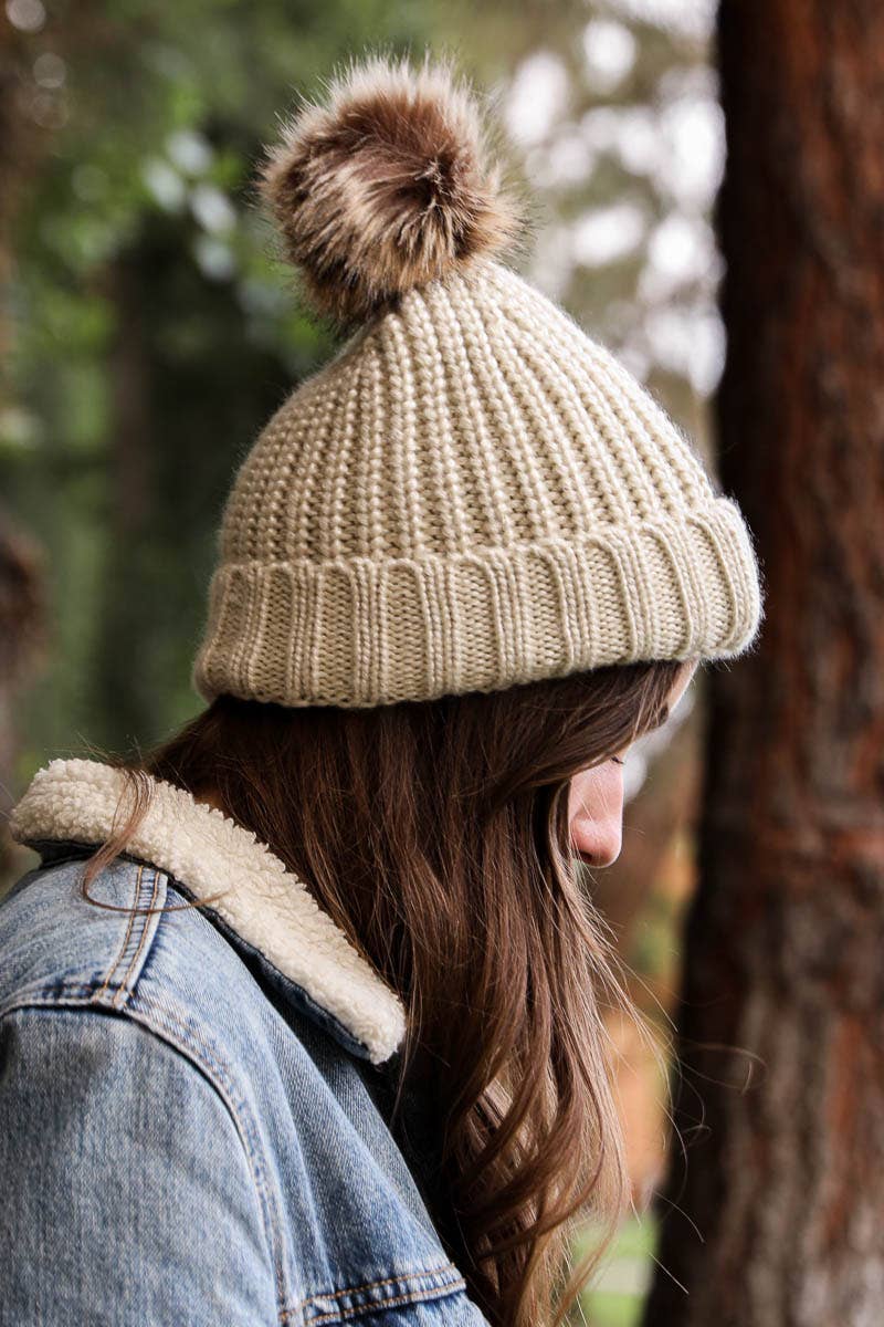 Metallic Cozy Soft Rib Knit Pom Beanie – Fall & Winter Style